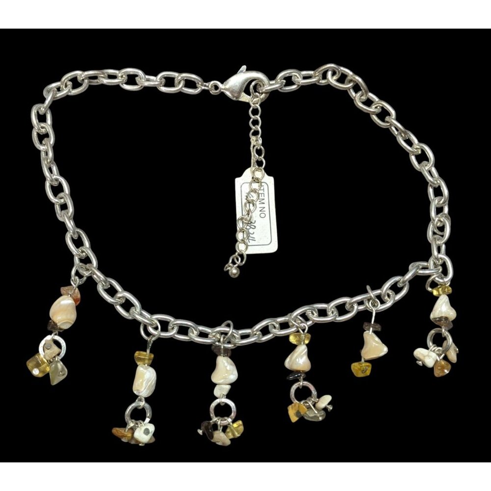 Handmade Gemstone Chip Fringe Necklace On Silver Tone Chain